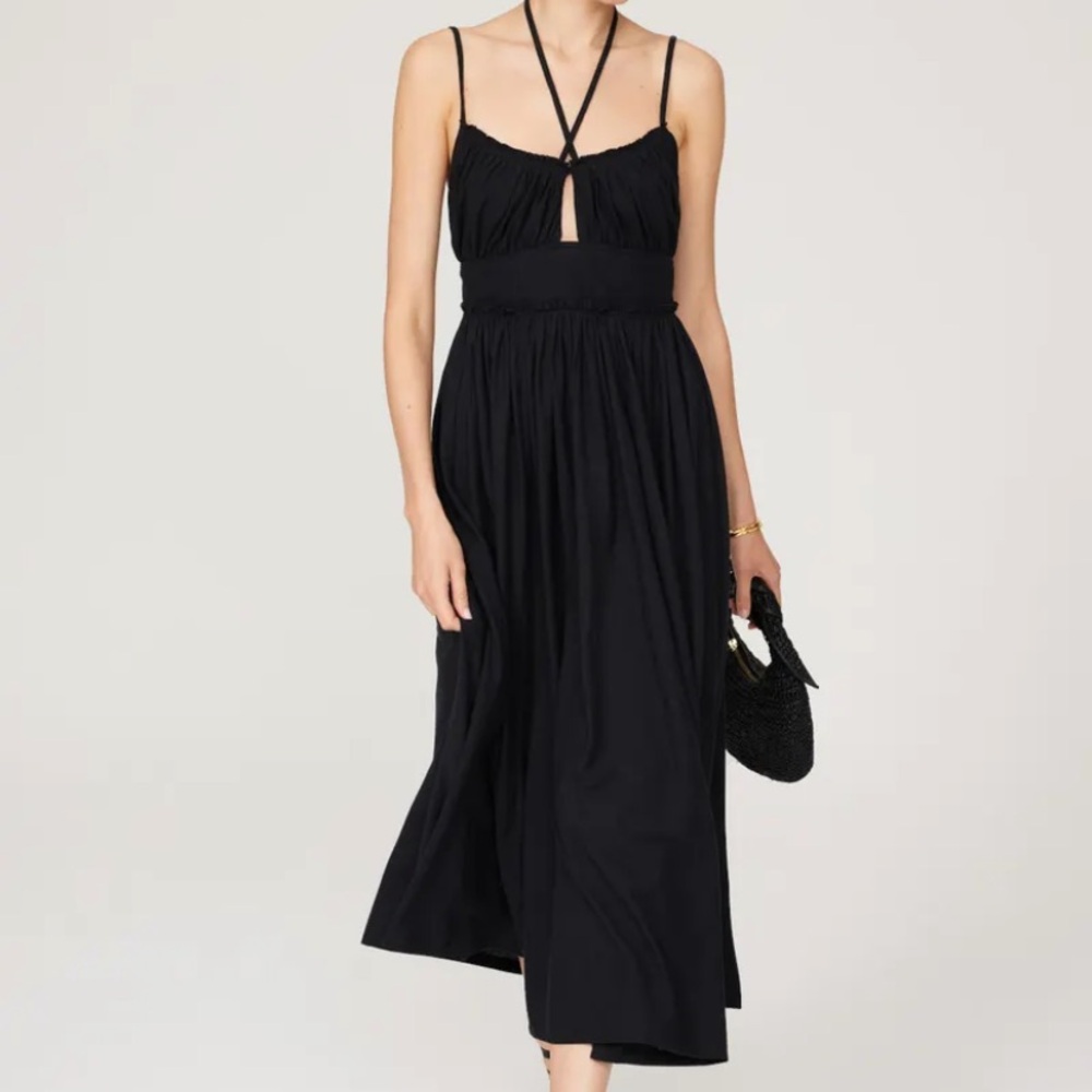 Ulla Johnson Black Freya Maxi Dress size 4 spaghetti strap tie neck or bow front
